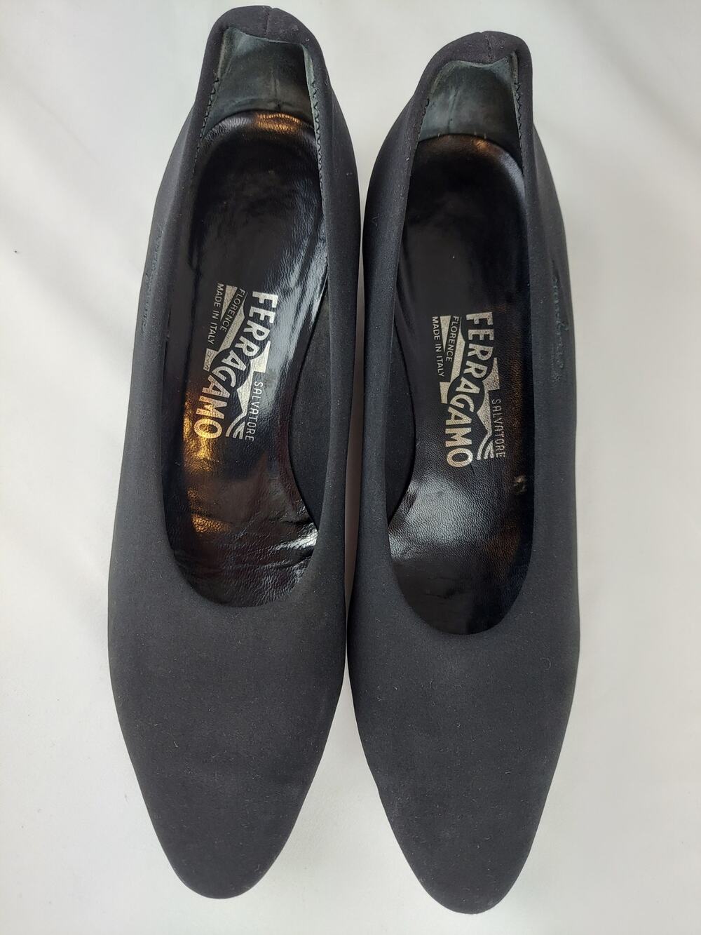 Salvatore Ferragamo Black Nylon Fabric Pointed Toe Low Women's Wedge 7 2A